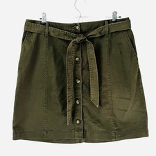 J. Crew Chino Button Front Mini Skirt Size 12 Belted Utility Stretch Army Green