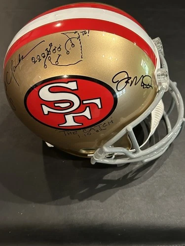 Joe Montana Signed Dwight Clark Autographed Catch Full Size Helmet 49ers