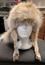 Genuine Real Coyote Hat. Lined And Freshly Tanned Soft Leather Hide With Legs!