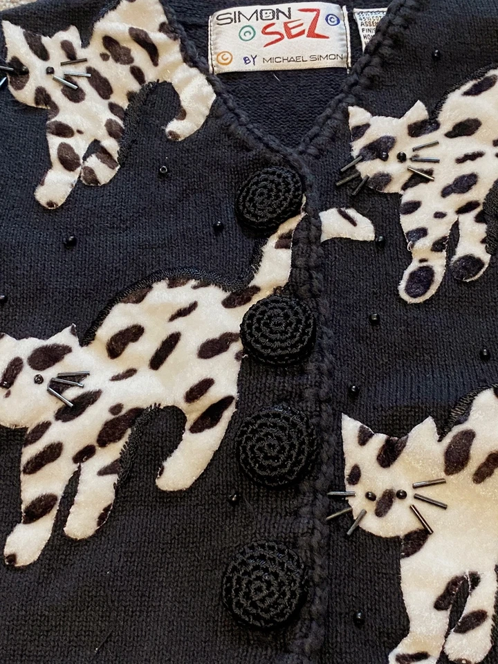 COMO NUEVO DE COLECCIÓN Conjunto de Falda Suéter Simon Sez por Michael Simon Adornado Gatito Gato 2T Foto 2 de 4