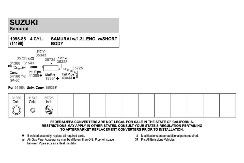 For Suzuki Samurai 1985-1995 Walker Aluminized Steel Exhaust Intermediate Pipe Foto 2 de 2