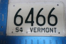 Vermont License Plate Tag 1954 54 6466