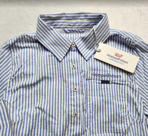 New girl's M Vineyard Vines Harbor Shirt beach cover up in seersucker Cornflower - Picture 2 of 9
