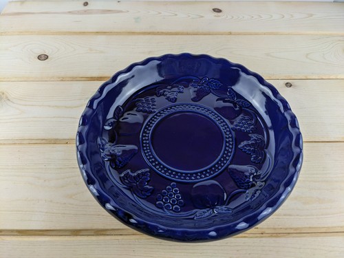 Cobalt Blue Stoneware Embossed Fruit Serving Dish 11" - Picture 7 of 16