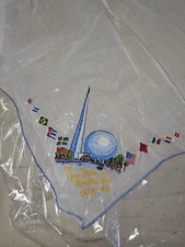 1939 New York World’s Fair Handkerchief Hankie Embroidered Trilon & Perisphere