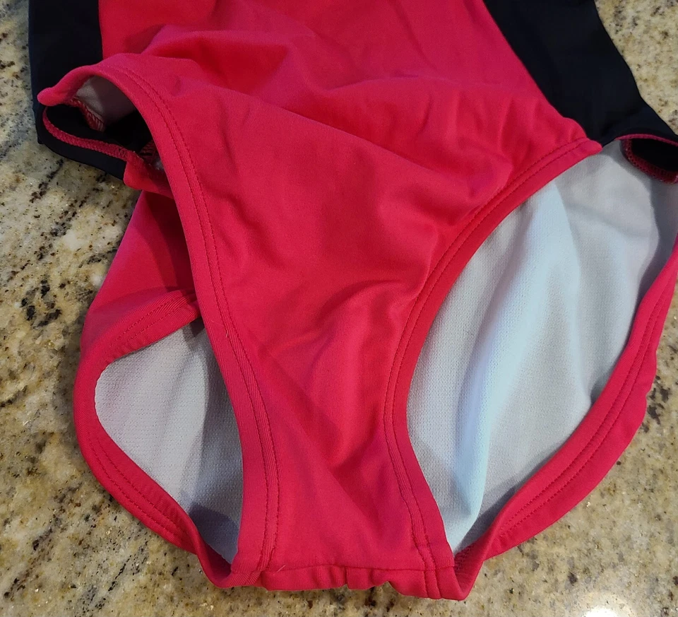 Nike Girls  Sz 8 One Piece Swim Suit Padded Racer Back Pink Black White - Image 2 of 4