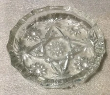 Vintage Cut Glass Ashtray Heavy Clear Cigar Cigarette Round Star