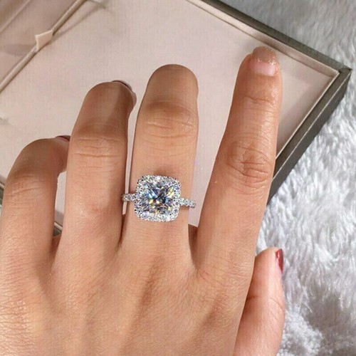 925 White Gold Plated 2 Ct Princess Cut Lab-Created Diamond Halo Engagement Ring - Picture 4 of 8