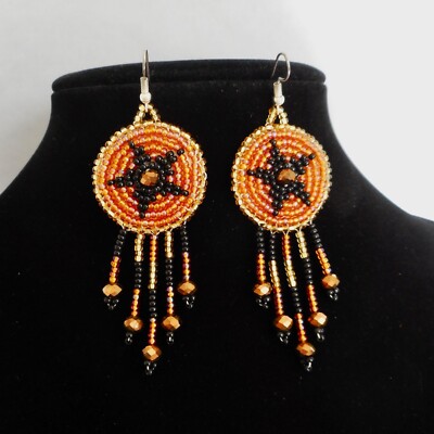 Huichol Beaded Earrings Ethnic Tribal Start Handmade Mexican