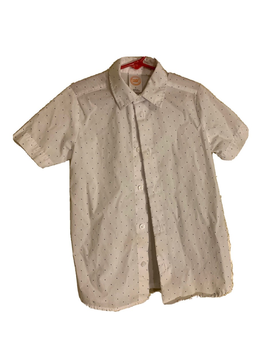 Wonder Nation White Button Down Shirt with Blue Polka Dot