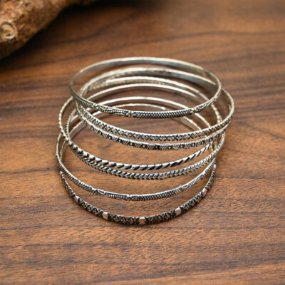 Set Of 7 Chick Solid 925 Sterling Silver Bangle For Women Gift G38