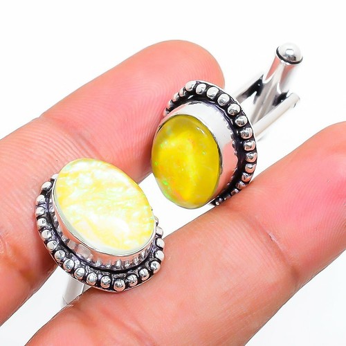 Boutons De Manchette Argent 925 Citrine Faits Main Inde – Pierre Jaune, Style Ethnique
