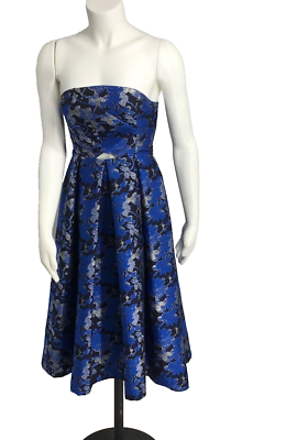 Topshop Strapless Jacquard Dress Size 4, Blue Black Silver Midi Formal Dress  | eBay