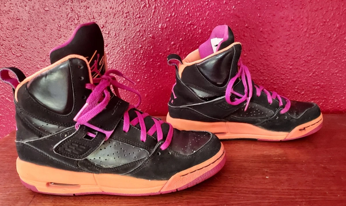 Jordan Flight 45 Black w Orange Pink Trim Basketball Shoes Size 4.5Y
