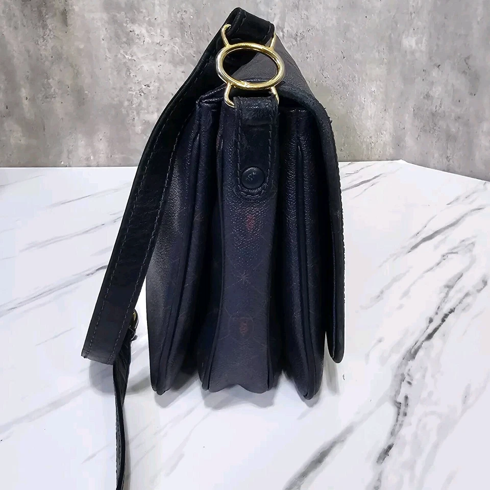 Винтажный Trussardi Италии темно-синий кожаный сумка через плечо красный логотип узор сумочка - Изображение 3 из 4