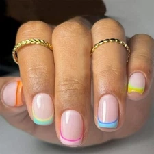 French Tip Press on Nails Short Square Fake Nails Short Square Style-12