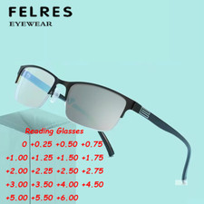 Metal Half Frame Photochromic Reading Glasses Men Square Presbyopic Sunglasses