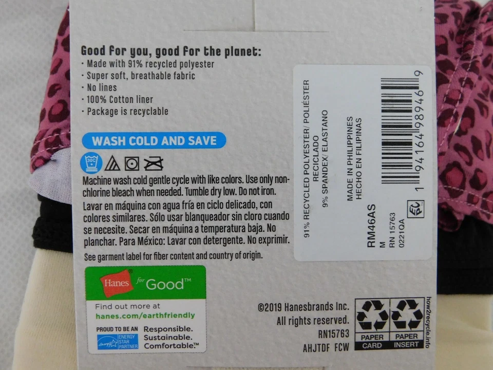 Paquete de 3 pares de calzoncillos modernos para mujer Hanes tiro completo ropa interior talla mediana Foto 3 de 4