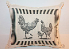 Black Ticking Chickens Rooster Farmhouse Canvas Throw Pillow Handmade 16 x 16"