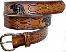 WILD BEAR BLACK Handmade Genuine Leather Belt 1 1/2" w Buckle USA