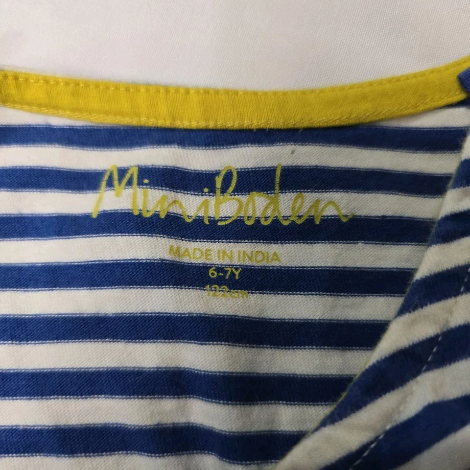 Vestido sin mangas Mini Boden Mix Media estampado niñas 6-7 años azul blanco rayas cachemira Foto 2 de 4