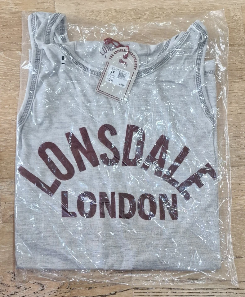 Mens Grey Lonsdale Boxing Gym Running T-Shirt MUSCLE VEST RRP £22.99 GREY BNWT - Image 2 of 2