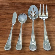 Pfaltzgraff BELLA Serving Set Spoon Fork Sugar  Stainless Scroll Edge Glossy  