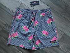 VINEYARD VINES 7" PRINTED CHAPPY SWIM TRUNKS, GINGHAM OLEANDER, NWT