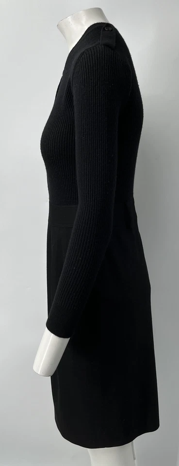 Vestido Vaina Burberry Tejido Negro Combo Lana/Cachemira Manga Larga Talla 10 Foto 2 de 4