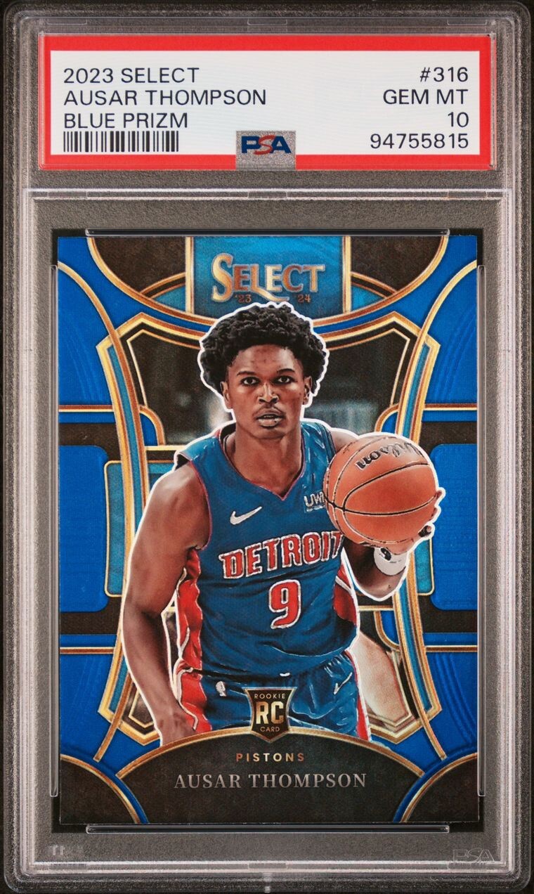 2023 Panini Select Ausar Thompson Mezzanine Blue Prizm PSA 10 RC Pistons Rookie