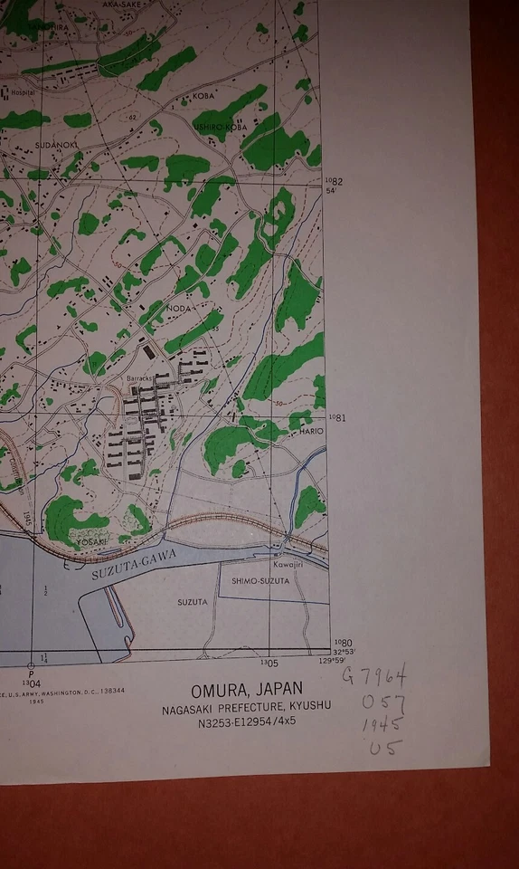 1945 US Army Map City Plan of Omura, Nagasaki Prefecture, Kyushu Japan 1:12,500 - Image 2 of 4