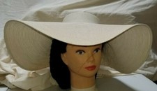 White Paper Straw HAT Very Wide 20" Brim 3" Shallow Crown Woman's Period Correct