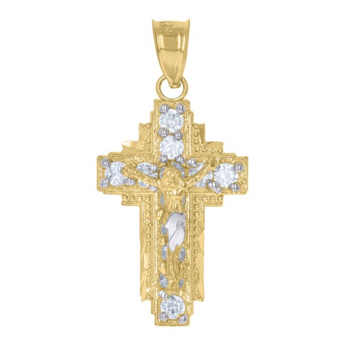10Kt Two-Tone Gold Unisex CZ Crucifix Cross Religious Charm Pendant