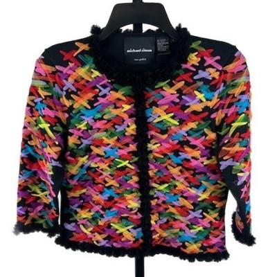 Y2K Michael Simon New York Multicolor Embroidered Cardigan Sweater Size Small