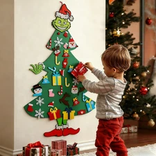 4.5 Ft Grinch Felt Christmas Tree With 50 LED Lights 38 Ornaments Kids Decor