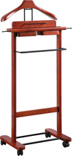 Elegant Dark Cherry Suit Valet Stand with Tray, Hanger  Shoe Rack
