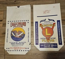 Lot Of 2 Paper Flour Bags - Golden Rule & Eagle Brand GALVESTON MILLS GRETNA Va.