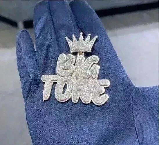 3Ct Round Cut Real Moissanite Custom Letter Men's Pendant 14K White Gold Plated