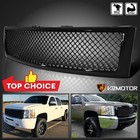 Fits 2007-2013 Chevy Silverado 1500 Pickup Glossy Black Front Hood Mesh Grille