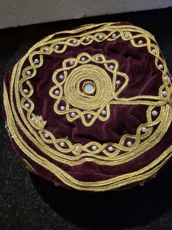 Traditional 1970's Uzbek Tubeteika Cap, Hat. Kazakh? Beading,  Copper Circles.