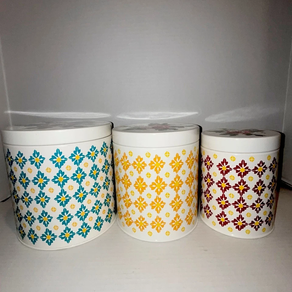 The Pioneer Woman Canisters Metal Farm House Kitchen Floral Top Set Of 3 Vintage - Image 2 of 4