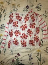 ANN TAYlOR LOFT - FLORAL PRINT WHITE/PINK/ORANGE/PEACH RAMIE/RAYON SWEATER SZ M