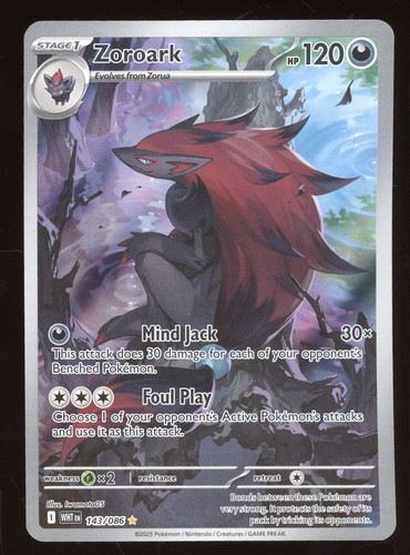2025 White Flare Zoroark Secret Rare #143/086