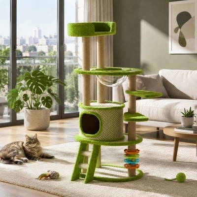 Mehrstufiger Katzenbaum klar Katze Klettern Klettern Struktur rotierendes Spielzeug