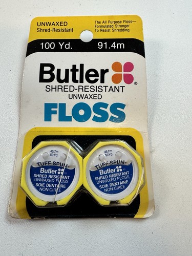 Vtg 1983 Johnson & Johnson Dental Floss Unwaxed 60 Yds - Unused On Card NOS - Picture 1 of 5