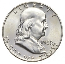 Choice Unc 1958 D Franklin Half Dollar Gem BU From Original Roll