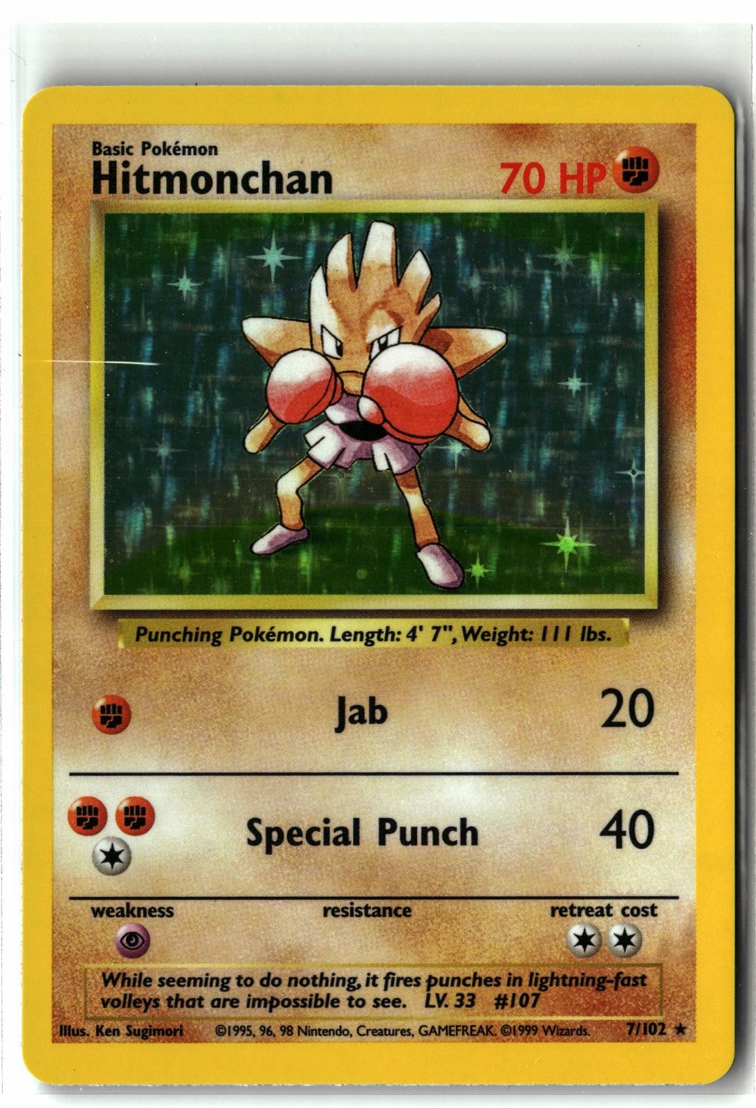 1999 Hitmonchan ⭐️ 7/102 Holo Rare Base Set Unlimited WOTC Vintage Pokemon NM