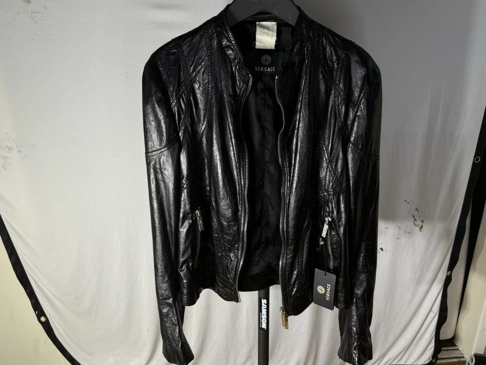 Versace черная кожаная куртка мужской размер 48 Bomber блузон подлинный с ярлыками - Изображение 3 из 4