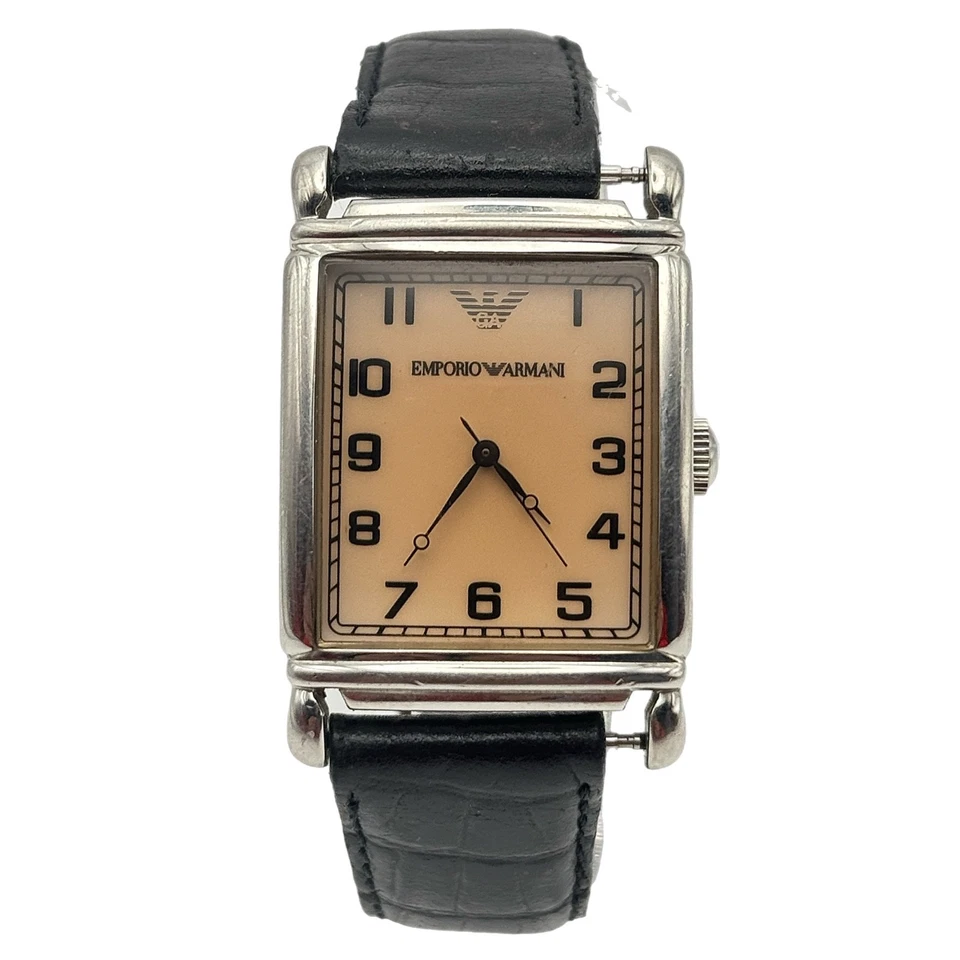 Reloj de cuarzo rectangular Emporio Armani AR0203 esfera beige, cuero negro - Funciona Foto 2 de 4
