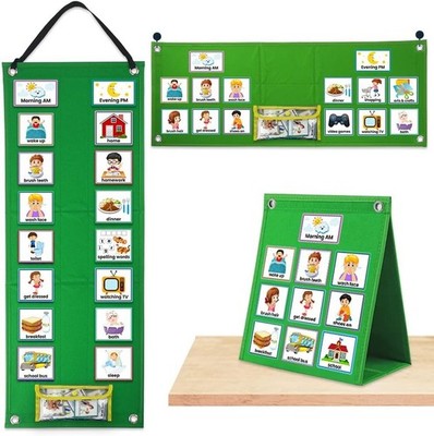 Visual Schedule Chart for Kids - Daily Routine & Autism Learning Tool Green 